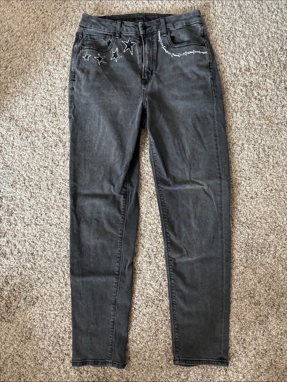 American eagle Women's Black Star, barbed wire lucky Embroidered Slim long Jeans